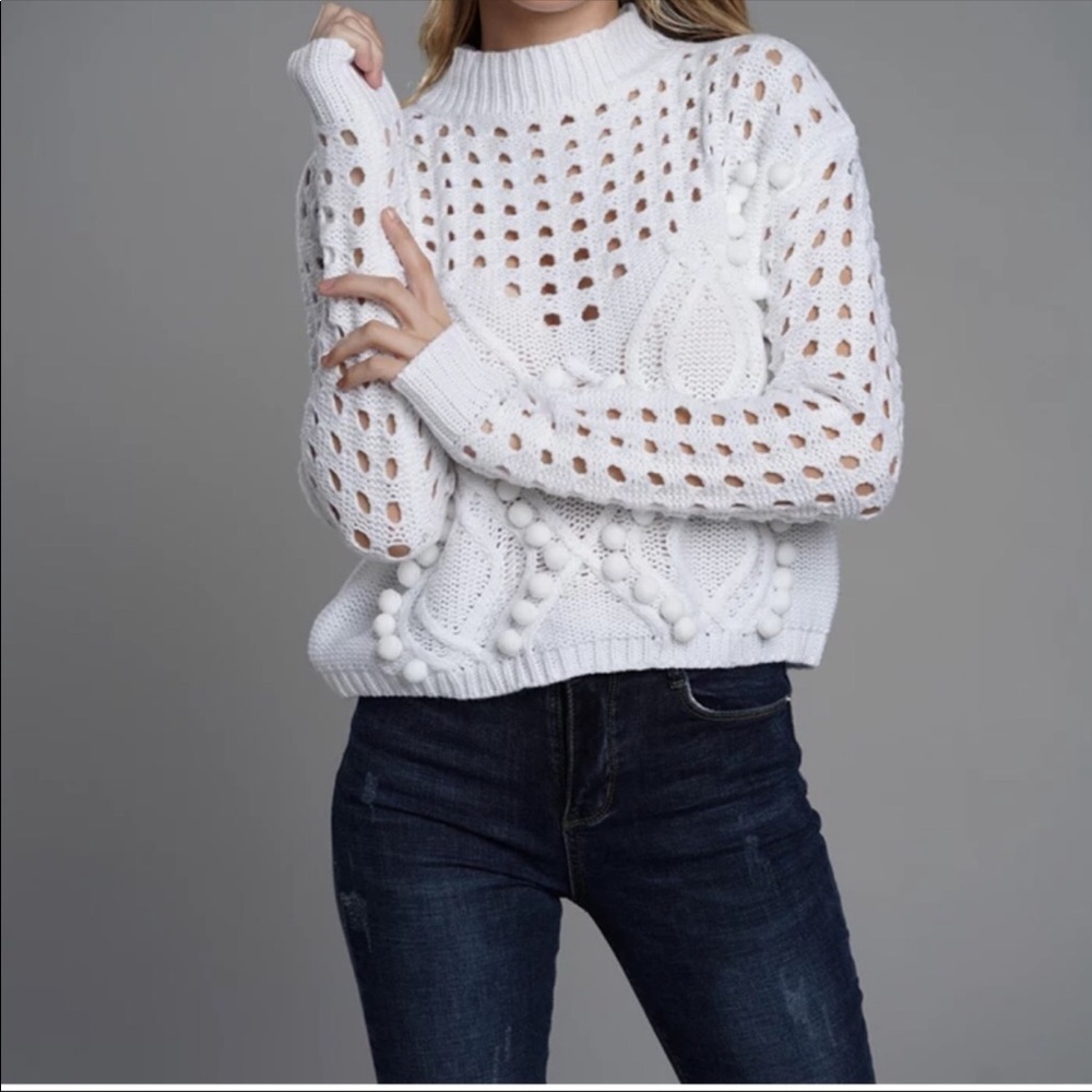 New! CLOSEOUT SALE! Peekaboo Pom knit sweater in white NWT - Picture 6 of 8
